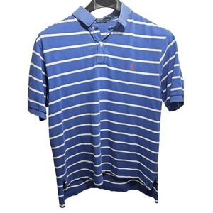 Polo Ralph Lauren Men 1XB Big Blue White Striped Short Sleeve Pique Polo Shirt *